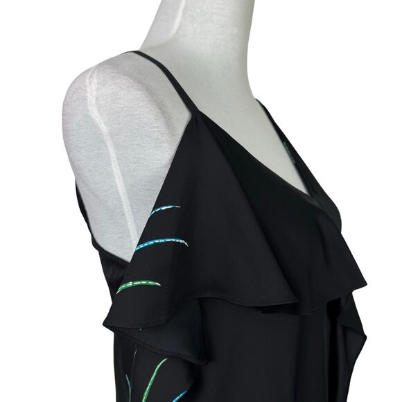 Diane von Furstenberg Black Bird Print Asymmetric Silk Jersey Ruffle Dress - Picture 6 of 12